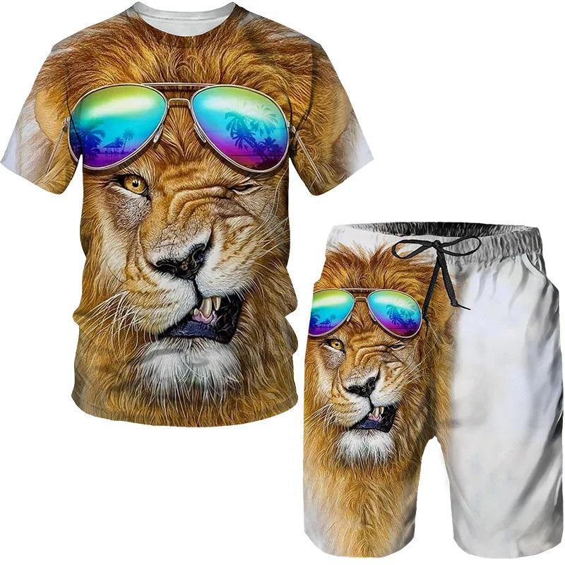 2023 Men T-shirt Set Tracksuit Training Wear Lion