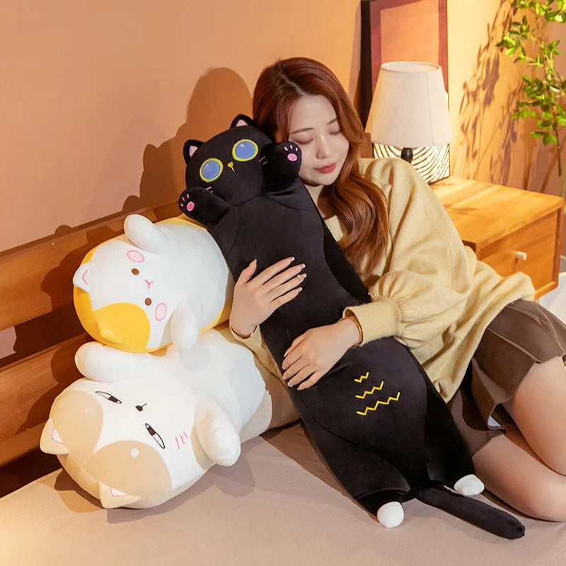 1PC 90~130cm Long Giant Cats Plush Toy Cylidrical