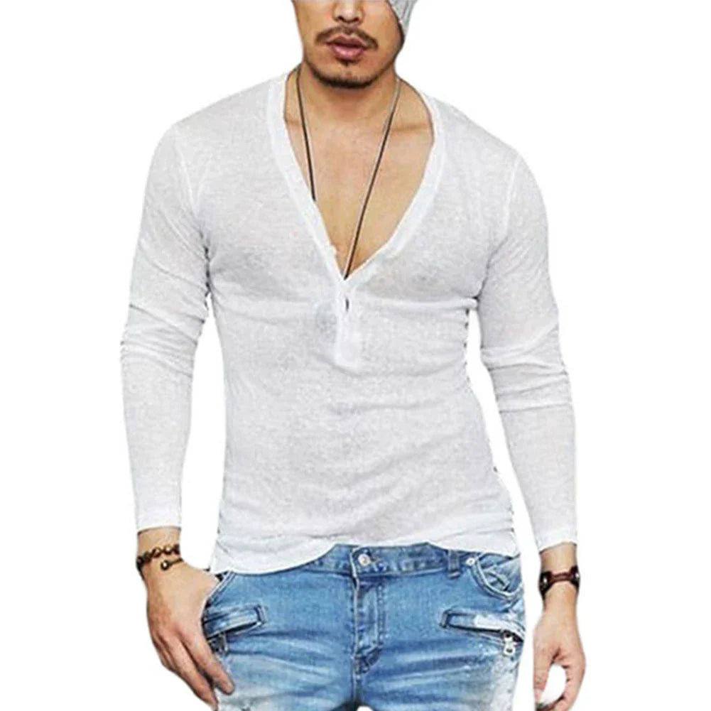 Mens Plain Slim Fitness Long Sleeve T-shirt Deep