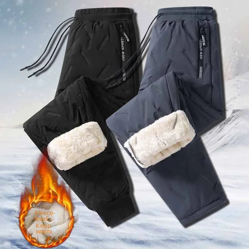 Lambswool Cotton Pants Men Skiing Pants Winter Wear Fleece-lined Thick Loose Plus Size Windproof Snowmobile Warm-Keeping Pants