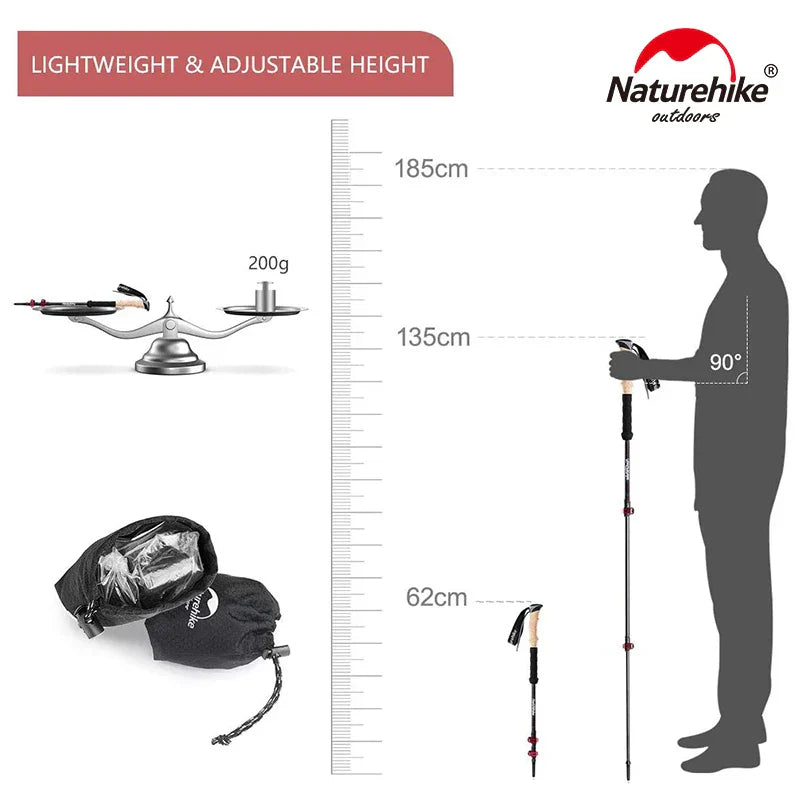 Naturehike Trekking Poles 2pcs Carbon Fiber Collapsible Telescopic