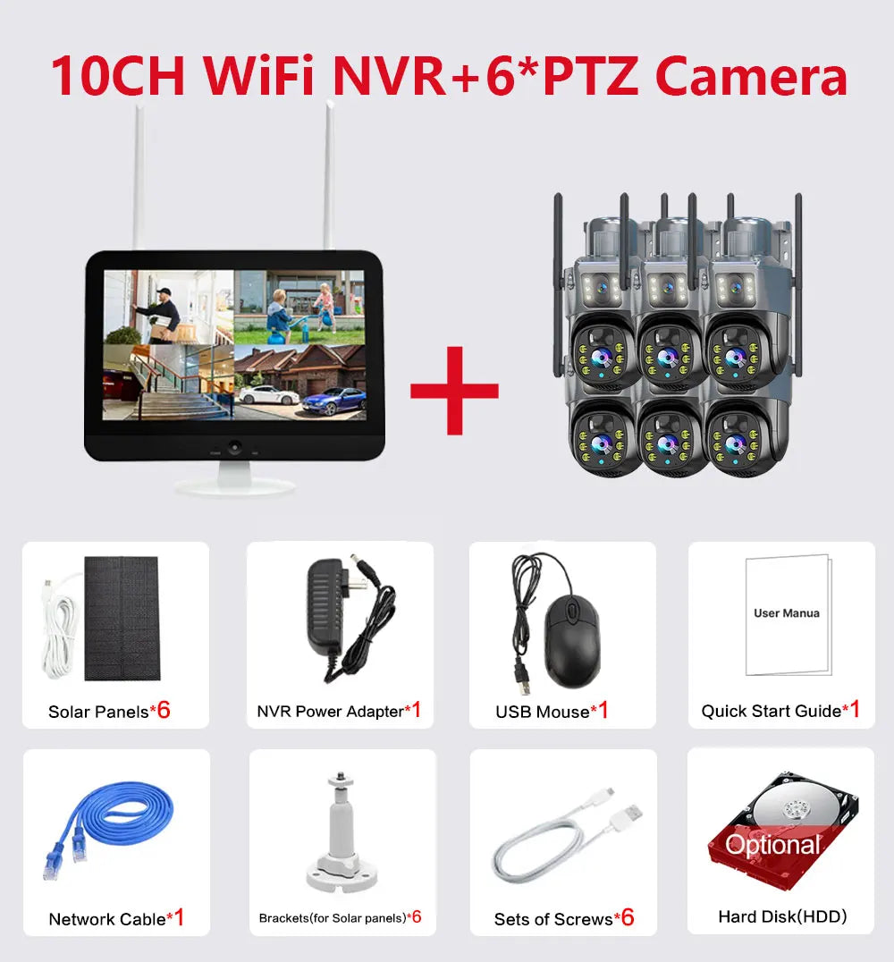 10CH 8MP Wifi Dual Lens PTZ Solar Camera