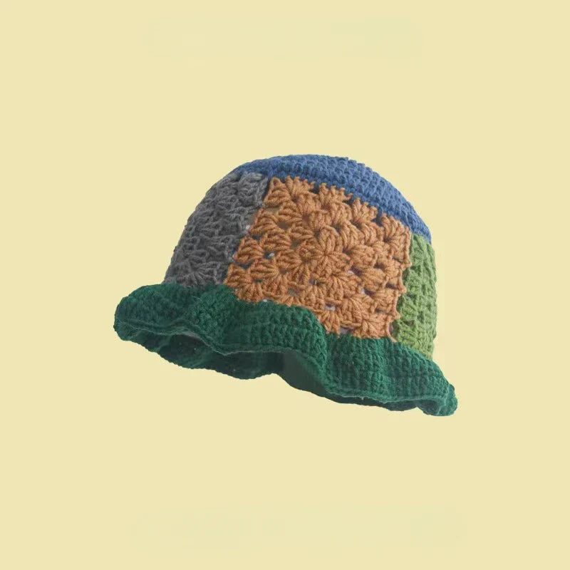 Korean Hand knit Crochet Bucket Hats Spring Summer