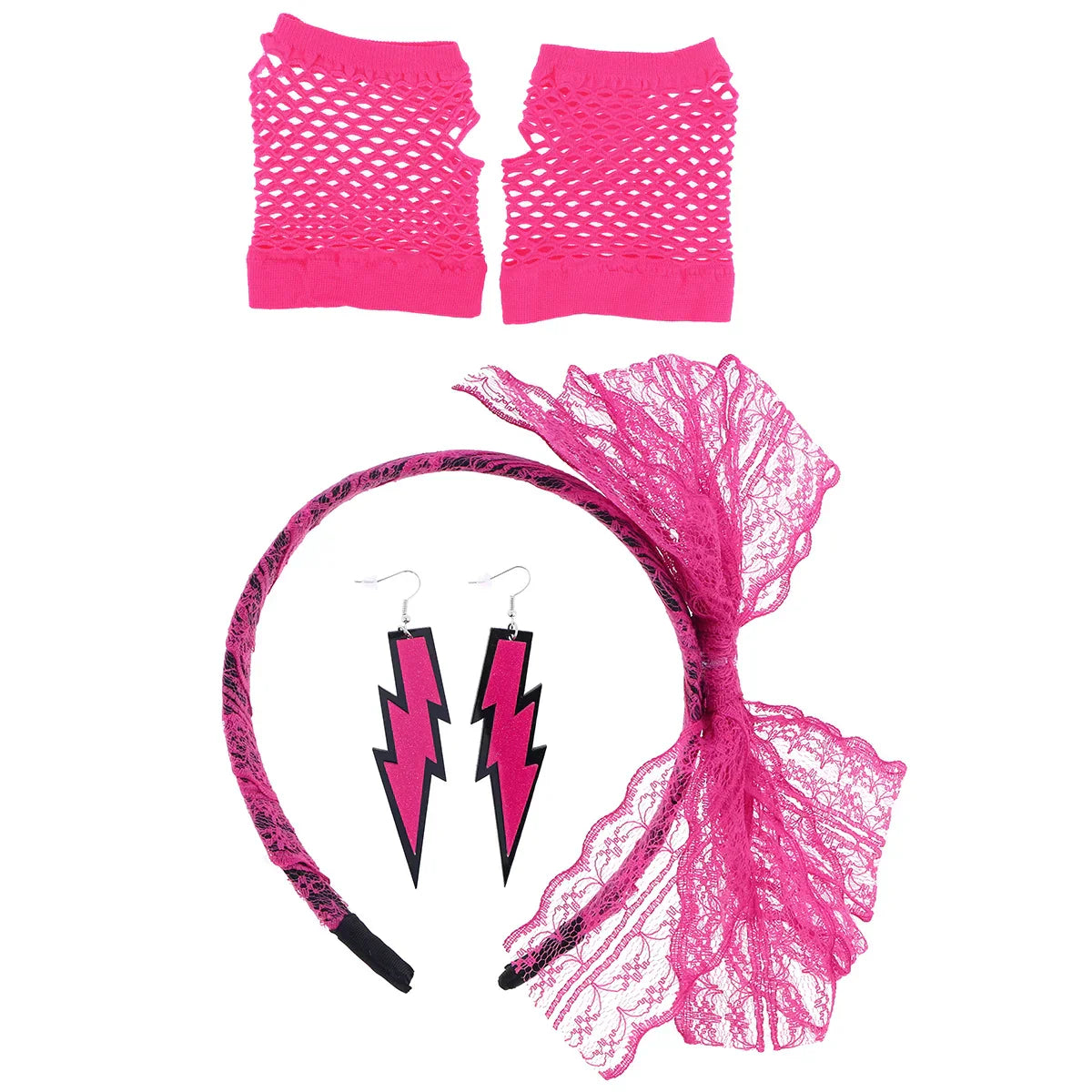 80S Headband Lace Party Accessories Gloves Costume Earrings