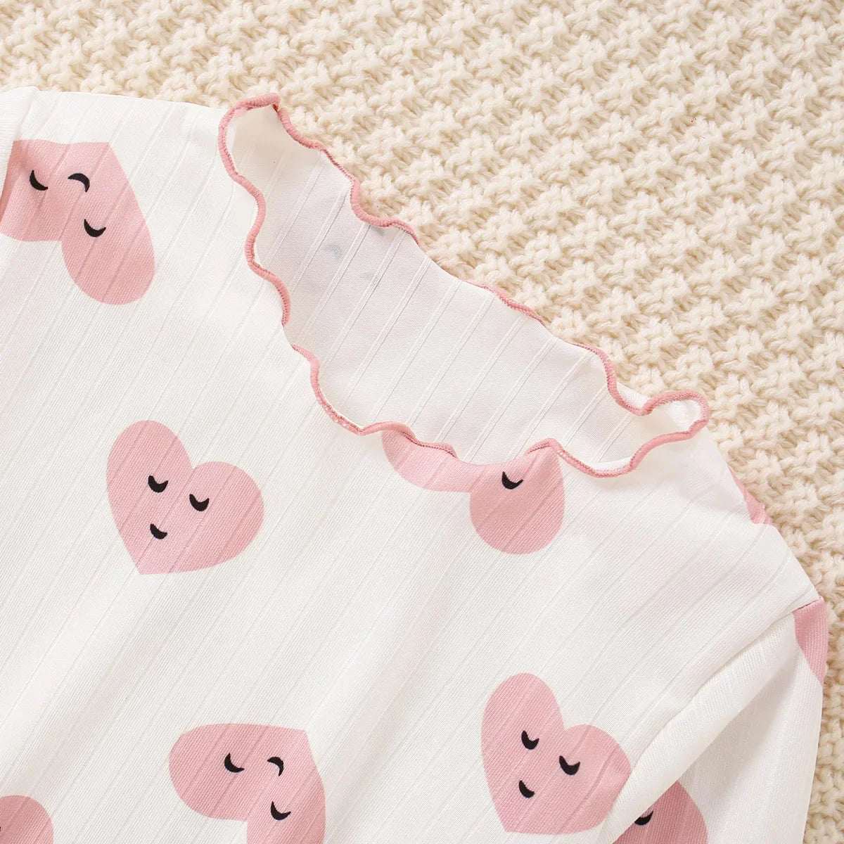 hibobi 2-Piece Girl Spring Allover Heart Printed Long