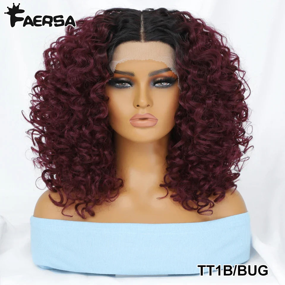 16" Kinky Curly Synthetic Lace Front Wig Black