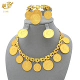 African 24K Gold Color Coins Necklace Bracelet Sets