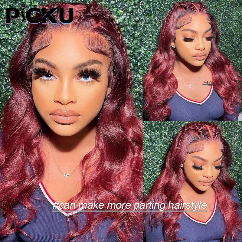 99J Red Lace Front Human Hair Wigs Burgundy