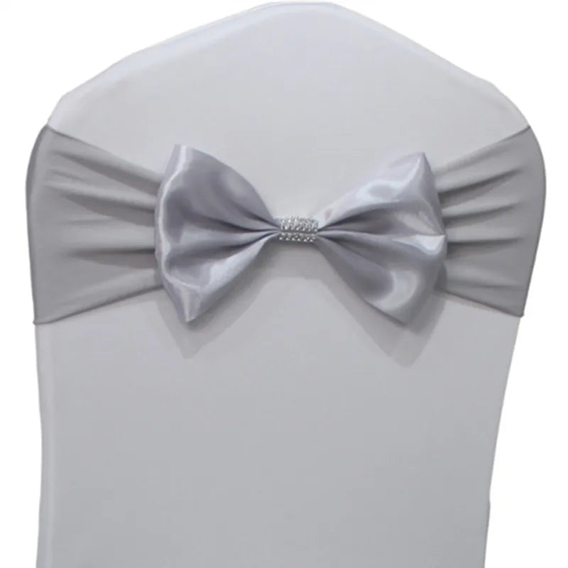 10pcs/50pcs Free Tie Wedding Satin Chair Sash Elastic