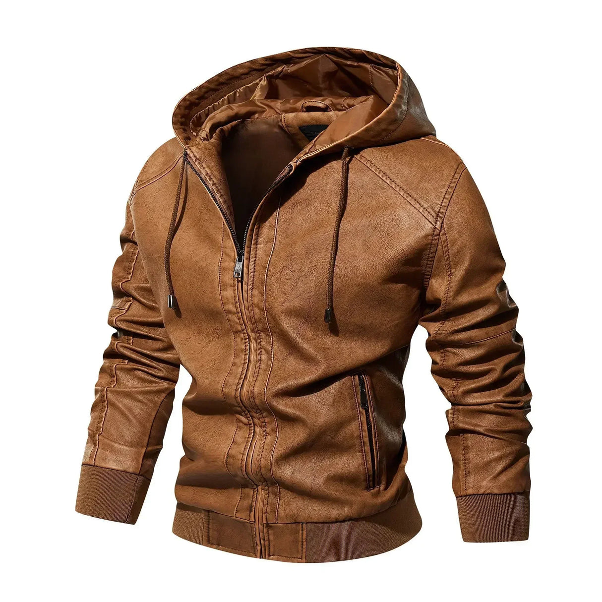 Autumn Men's Hooded Leather Motorcycle Jacket Fashion Slim
