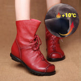 Women Shoes Retro Original Leather Short Boots Warm