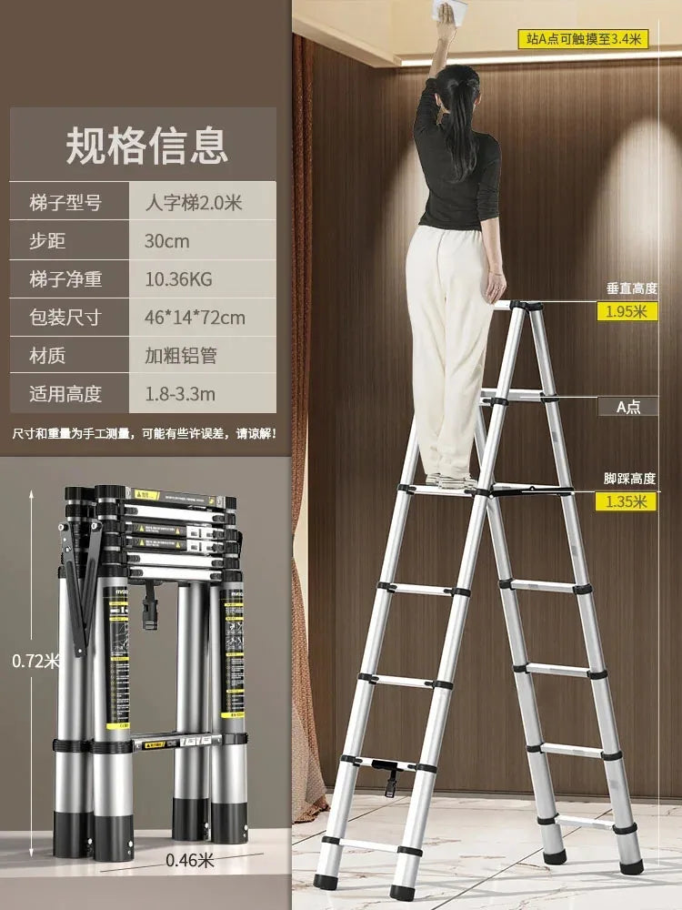 Home Kitchen Telescopic Ladder Aluminum Alloy Step Stools