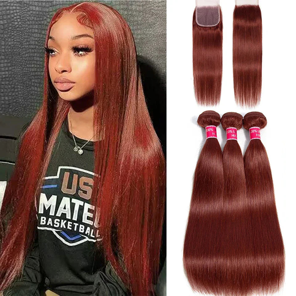 99J Straight Bundles With Closure Reddish Brown Straight