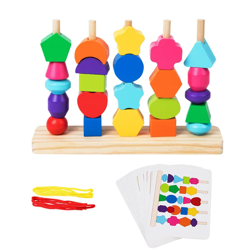 Montessori Wooden Beads Sequencing Toy Set, Five Columns