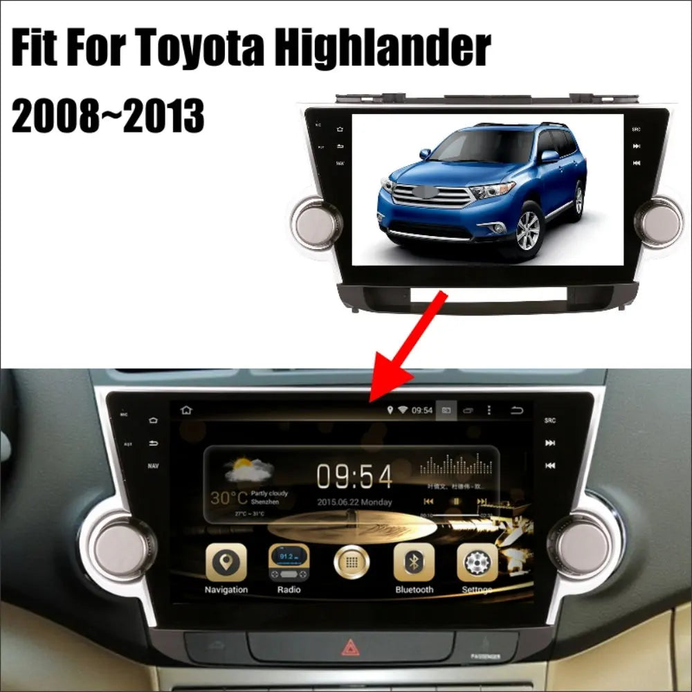 For Toyota Highlander 2008-2013 Car Android Accessories Multimedia Player GPS Navigation System Radio HD Screen Stereo Head Unit