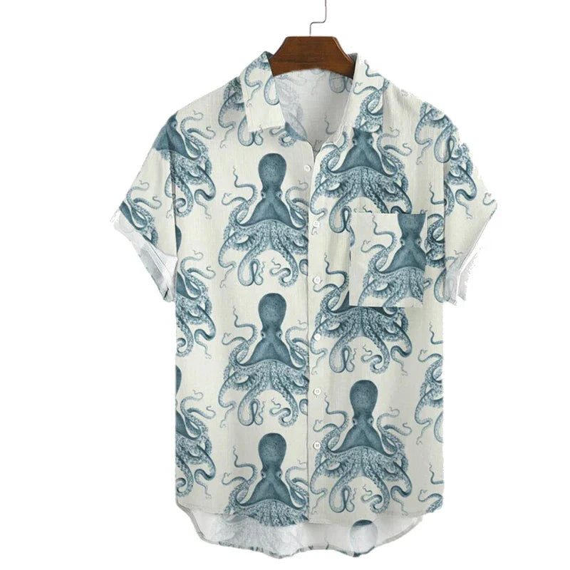 Molilulu Men's Fashion Vintage Clothing Octopus Short Sleeve
