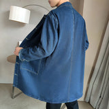 Mid-length Denim Windbreaker Jacket Men Spring Autumn Casual