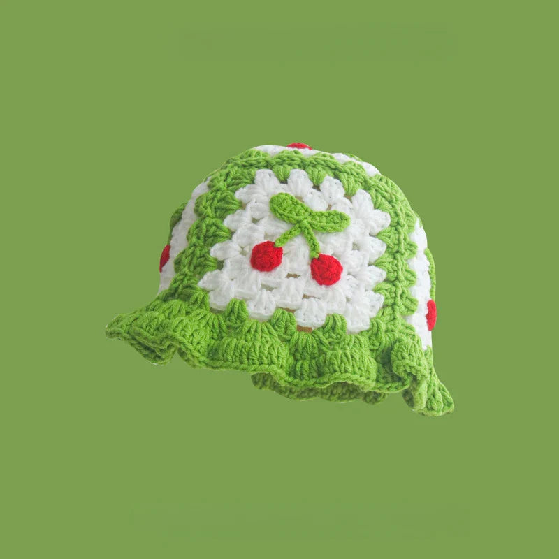 Korean Hand knit Crochet Bucket Hats Spring Summer