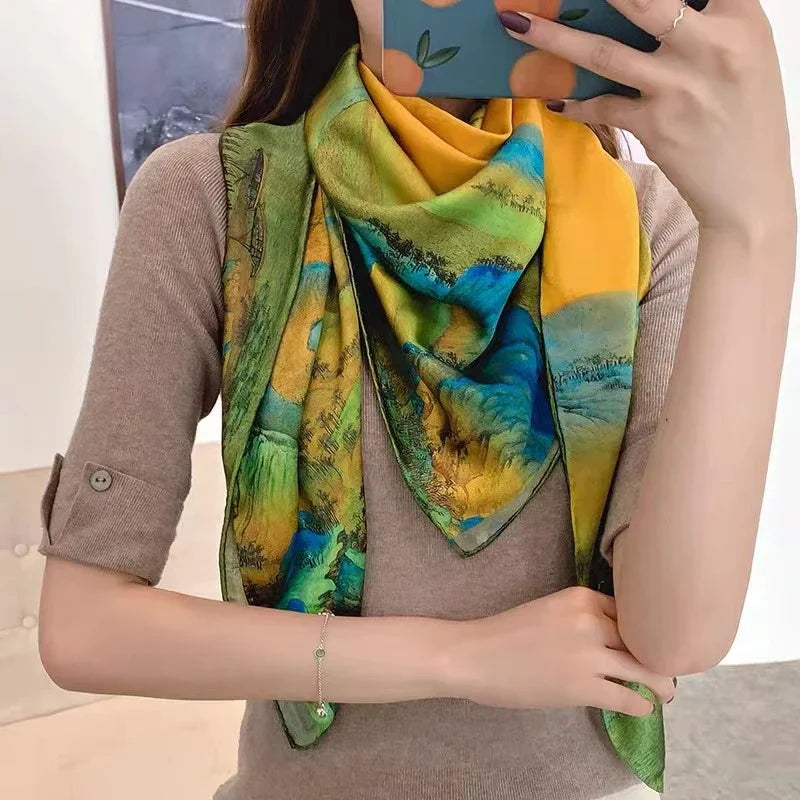 BYSIFA Yellow Green Scarves Bufandas Female Scarfs Shawl