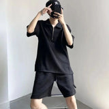 Men Sets Solid Summer Loose Tshirts Shorts 2