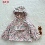 90-130cm Children's Pink Floral Flower Hooded Coat Toddler