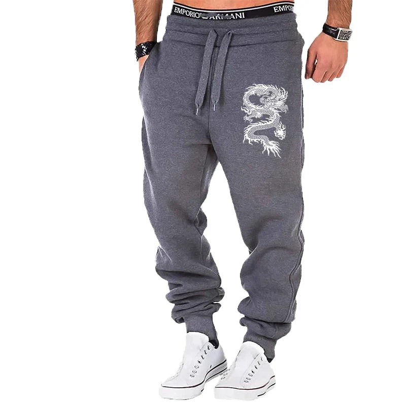 Fashion Casual Dragon Printed Jogger Pants Men Fitness