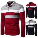 Men's Long Sleeve Contrasting Colors Polo T-shirt Casual