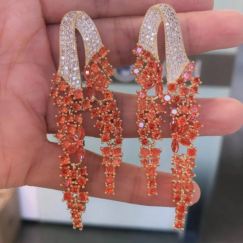 Bilincolor Golden Orange Long Tassel Earring for Women