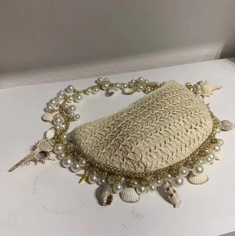 Fairy Pearl Conch Grass Woven Bag Handheld Crossbody