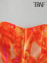 TRAF Women Fashion Front Metal Hooks Printed Bustier