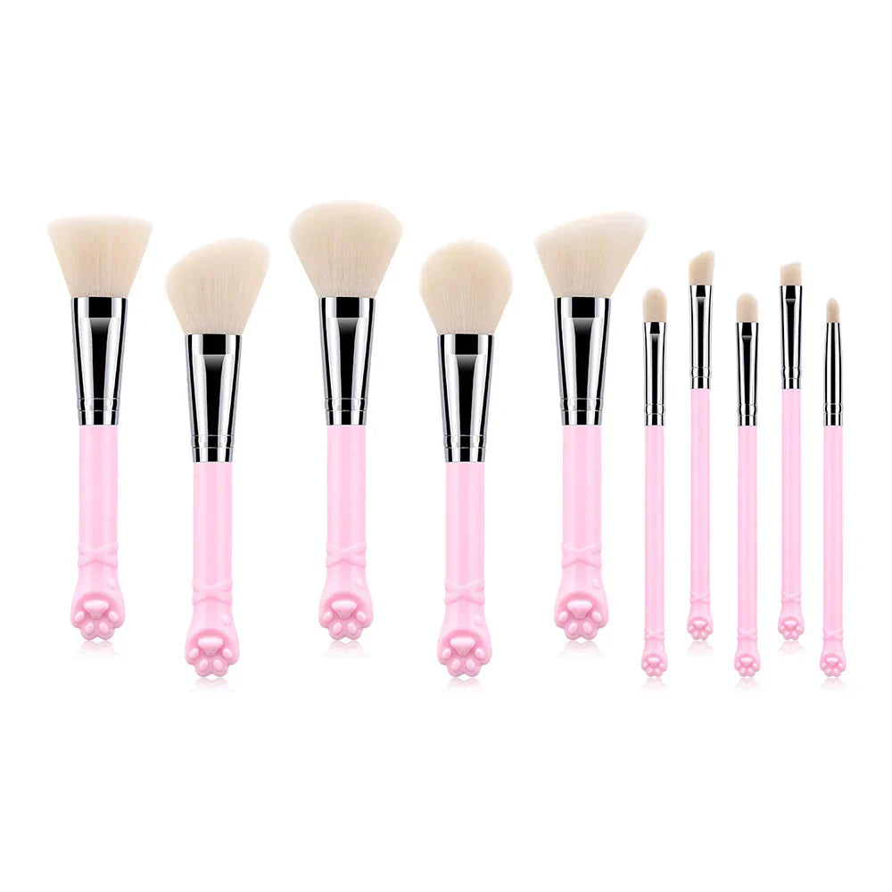 10PCS Cute Cat Claw Shape Makeup Brushes Set