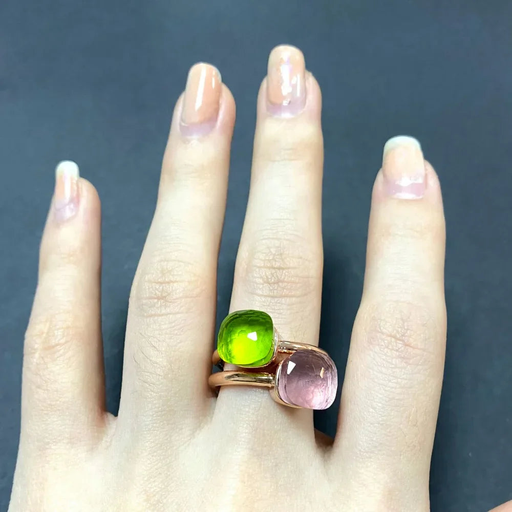 2PcsSet Pomellato Ring Stacked Mix Color Crystal Ring
