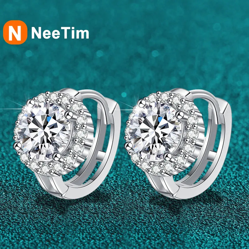 NeeTim 1ct 6.5mm Moissanite Earrings for Women S925