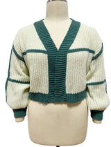 Autumn Winter Color Contrast V-neck Lady Knitting Cardigan