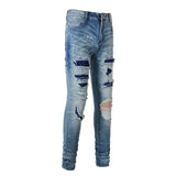 Men Crystal Stretch Denim Jeans Streetwear Painted Patch