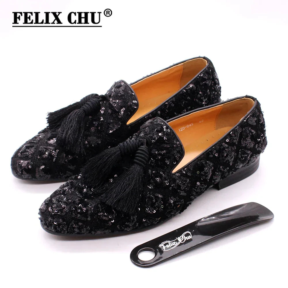 Mens Tassel Loafers Sequin Casual Shoes British Style