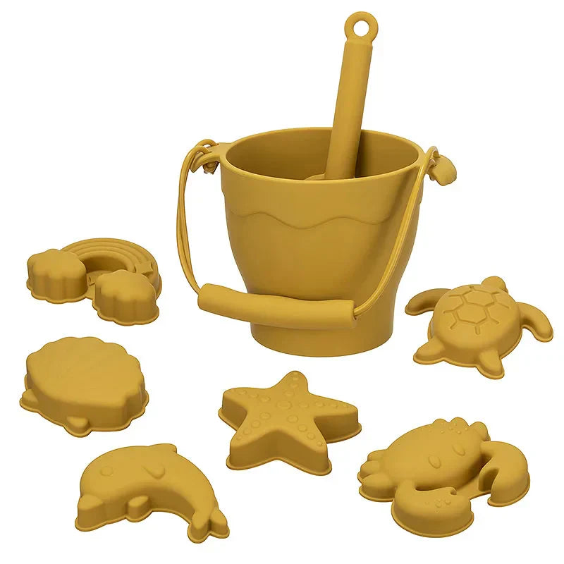 8pcs Beach Toys children's beach toys, silicone bucket,