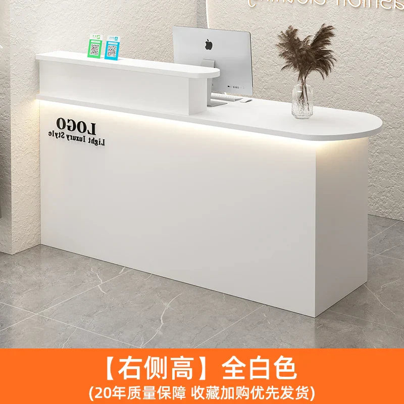 White Stylish Reception Desks Corner Light Bar Office