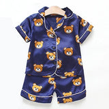Toddler Girls Silk Satin Pajamas Sets Cartoon Kids