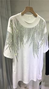 L4XL Plus Size Tops Rhinestone Graphic Tshirts Luxury