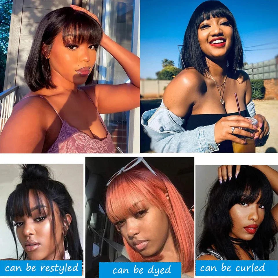 Brazilian Human Hair Wig with Bangs Remy Straight