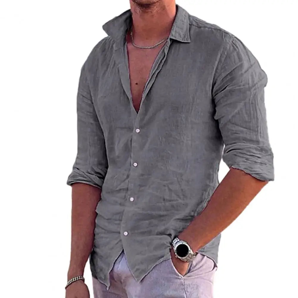 Cotton Linen 2023 Summer New Men's Solid Color