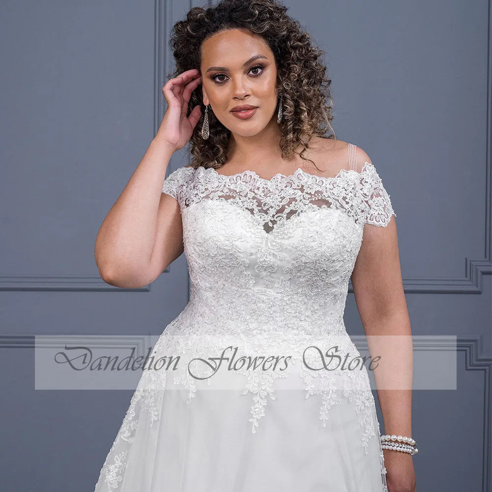 Elegant Wedding Dresses Plus Size Boat Neck Off