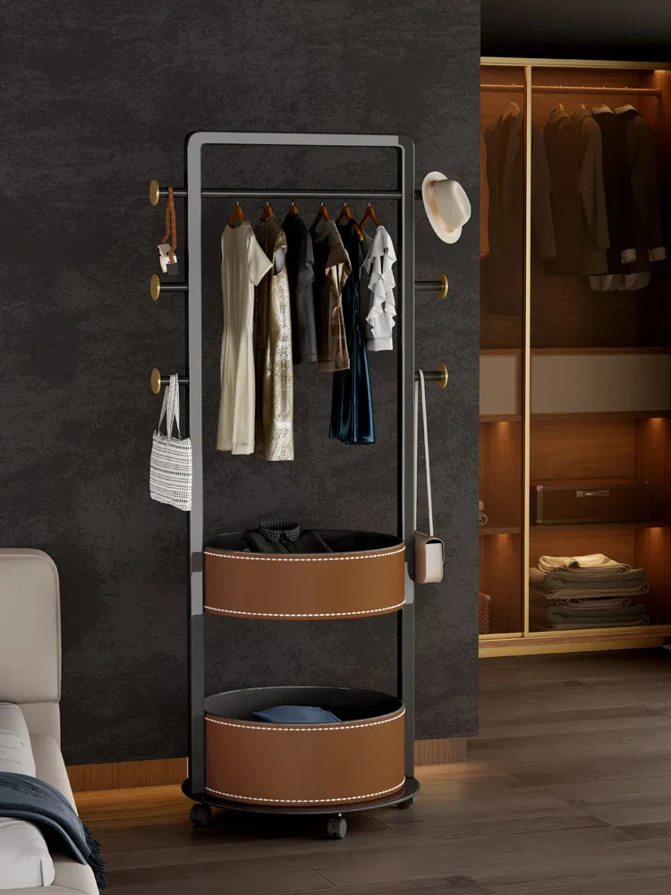 Movable coat rack bedroom saddle leather storage floor