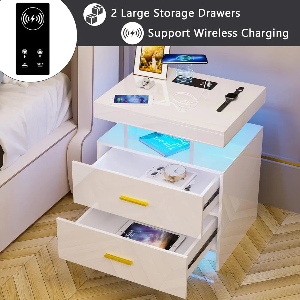 Auto LED Nightstand With Wireless Charging Station &