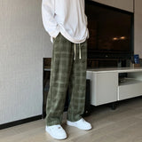 Men Checkered Casual Pants Loose Straight Corduroy Pants