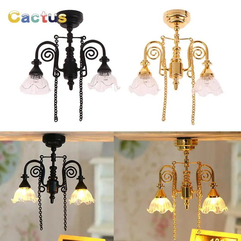1:12 Dollhouse Miniature LED Lamp Ceiling Lamps Chandelier