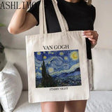 Van Gogh Painting Women Canvas Shoulder Bag High Capacity Tote Bag Aesthetics Shopping Bags Cotton Handbags Books Bag For Girls