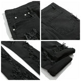 Black Brushed Denim Jeans RO Double-layer Damage Hole