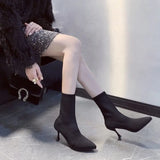 Socks Boots Women Stretch Fabric Elastic Stilettos Heel